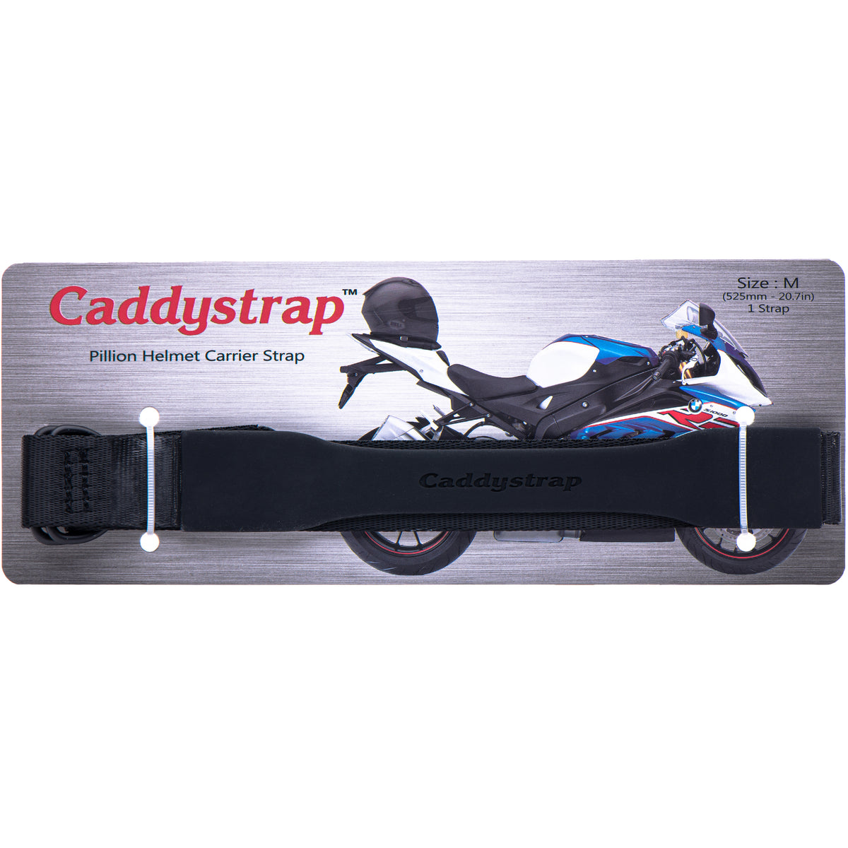 Motorcycle helmet carrier store strap